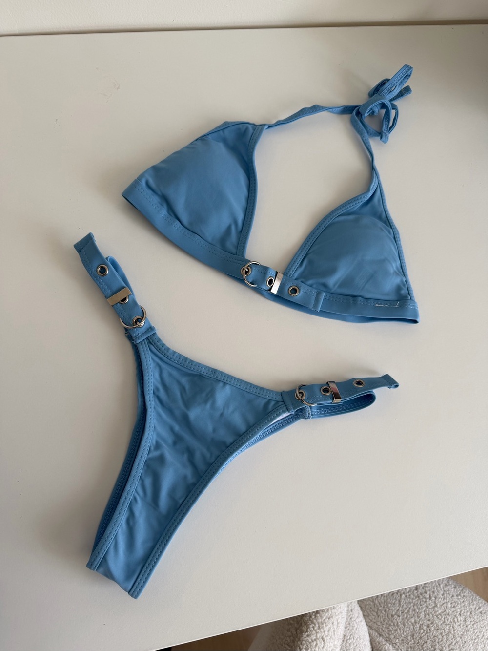 Light Blue Halter Bikini Set with Decorative Rings - Women Swim - Picture 4 of 4